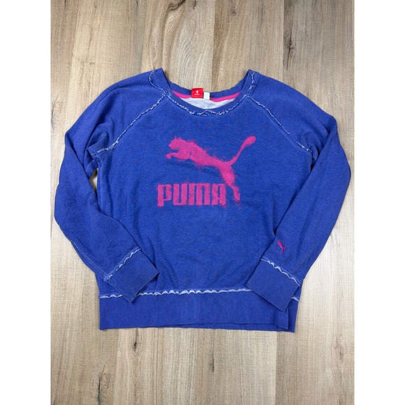Puma Tops - Puma Sportlifestyle Blue Pink Distressed Logo Sweatshirt 828626 Womens Large